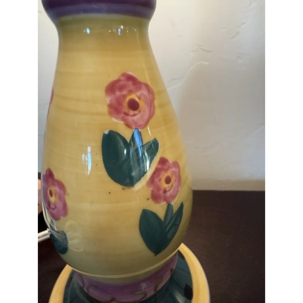 Vintage Ceramic Accent Table LAMP WHIMSICAL with SHADE Floral Hearts 17